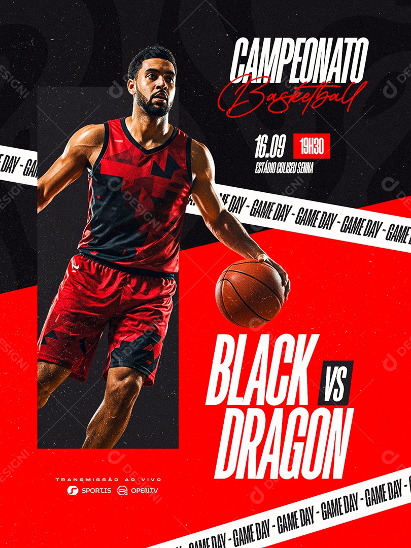 Campeonato Basketball Game Day Social Media PSD Editável