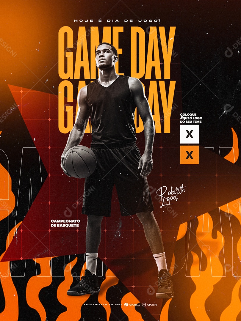 Campeonato de Basquete Game Day Social Media PSD Editável