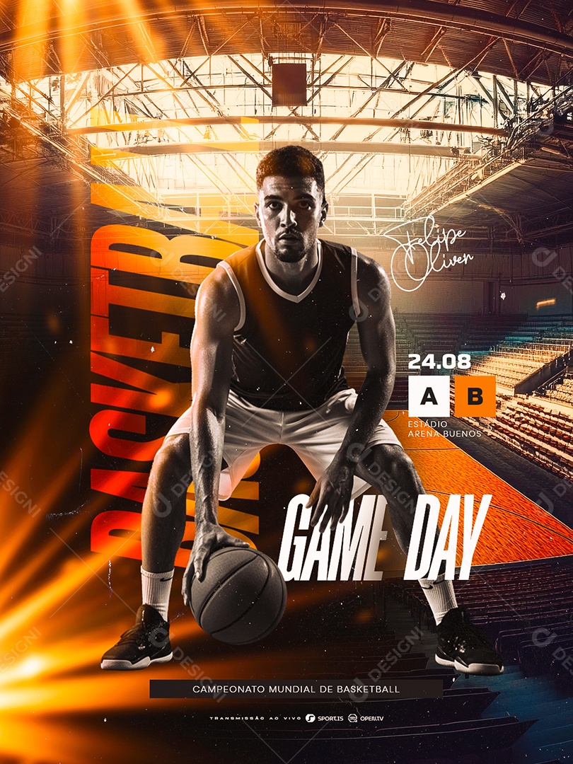 Campeonato Mundial de Basketball Game Day Social Media PSD Editável