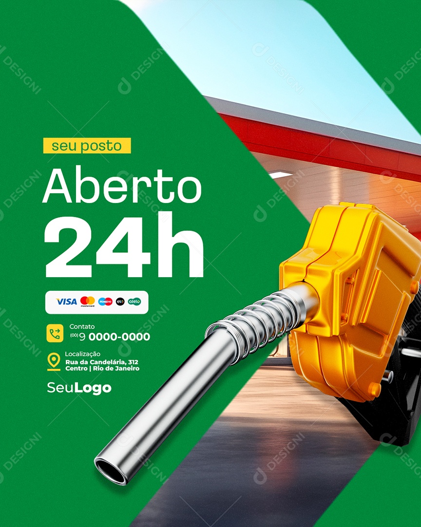 Posto de Gasolina seu Posto Aberto Social Media PSD Editável