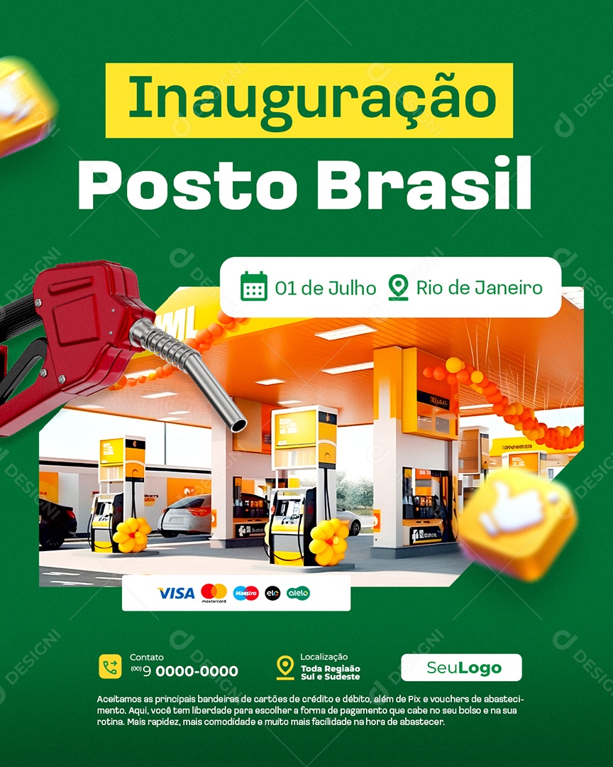 Posto de Gasolina Inauguração Posto Brasil Social Media PSD Editável