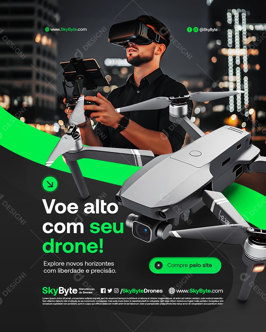 Manutenção e Venda de Drones Voe Alto com Seu Drone Social Media PSD Editável