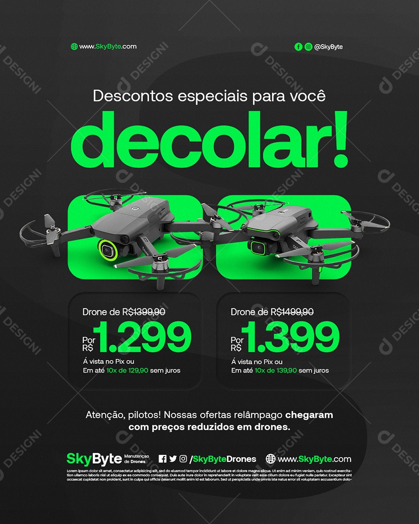 Manutenção e Venda de Drones Descontos Especiais para Você Decolar Social Media PSD Editável
