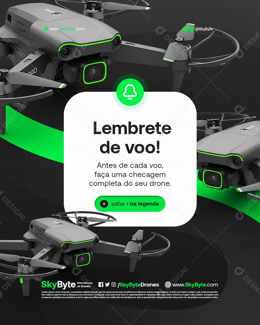 Manutenção e Venda de Drones Lembrete de Voo Social Media PSD Editável