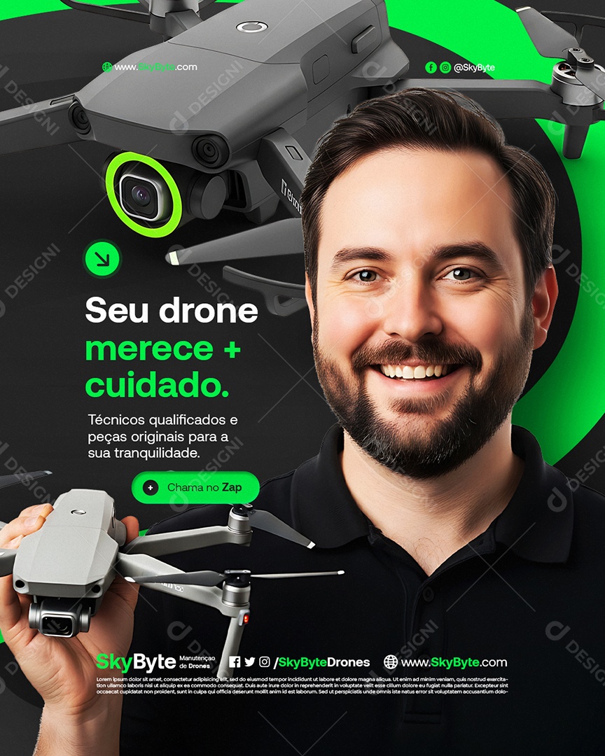 Manutenção e Venda de Drones Seu Drone Merece Mais Cuidado Social Media PSD Editável