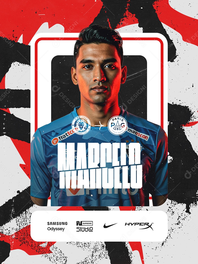 Transferência Jogador Marcelo Chelsea para Paris Social Media PSD Editável