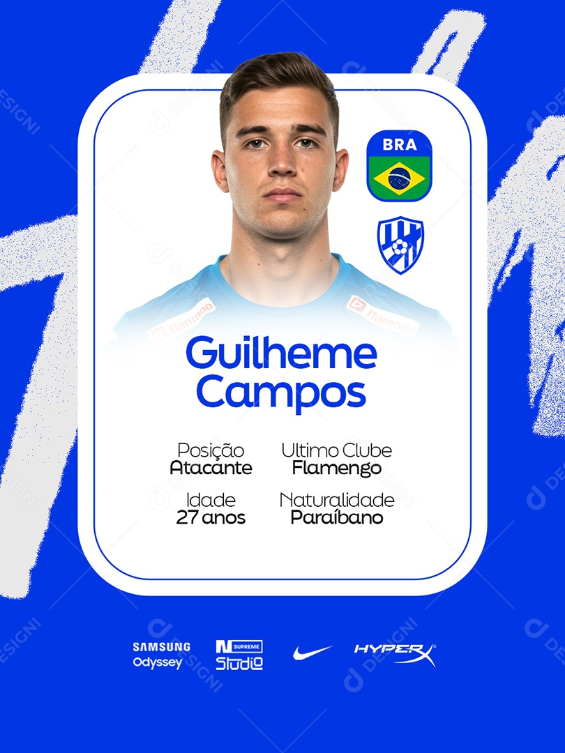 Transferência Jogador Guilheme Campos Atacante Social Media PSD Editável
