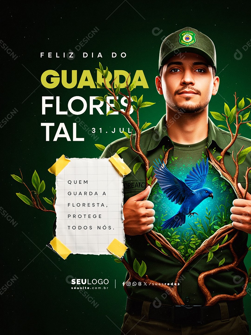 Feliz Dia do Guarda Florestal 31 de Julho Quem Guarda a Floresta Social Media PSD Editável