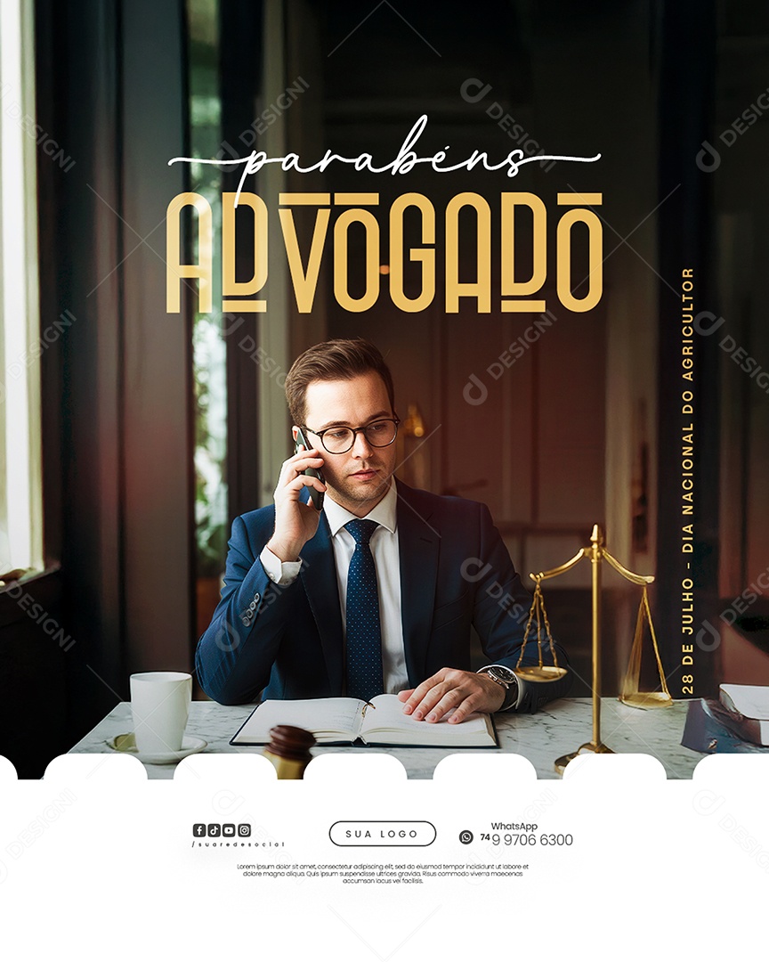 Dia do Advogado 11 de Agosto Parabéns Social Media PSD Editável