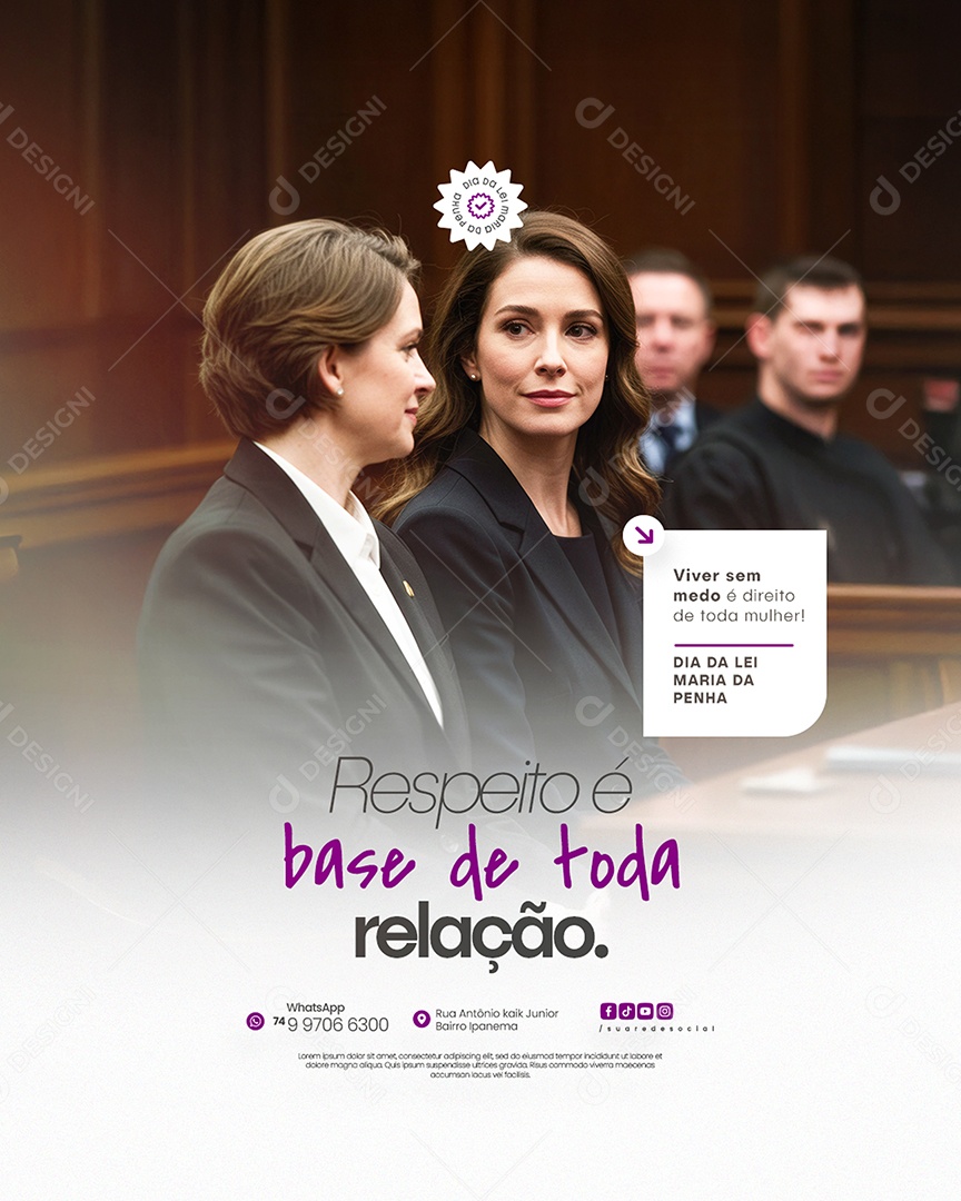 Lei Maria da Penha 07 de Agosto Respeito Base de Toda Relação Social Media PSD Editável