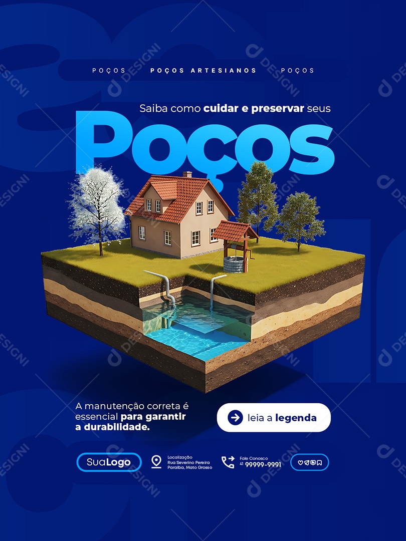 Poço Artesiano Saiba como Cuidar e Preservar seus Poços Social Media PSD Editável