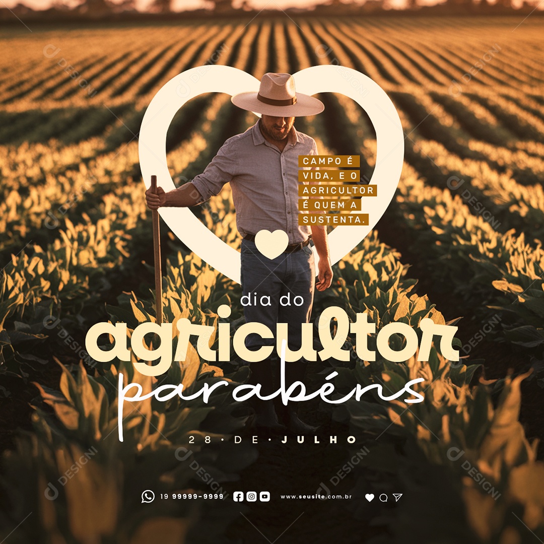 Dia do Agricultor 28 de Julho Parabéns Social Media PSD Editável