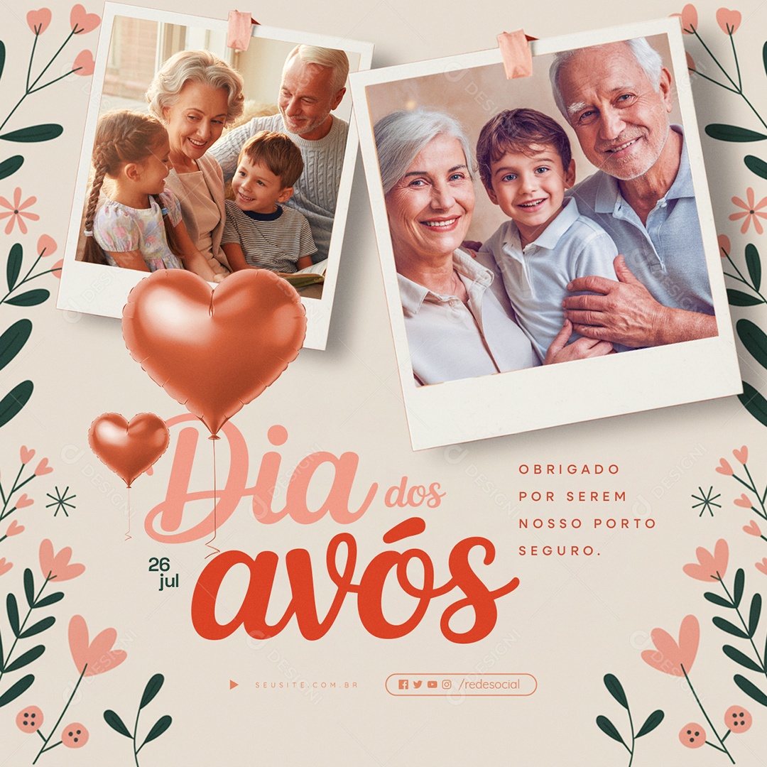 Dia dos Avós 26 de Julho Obrigado Social Media PSD Editável