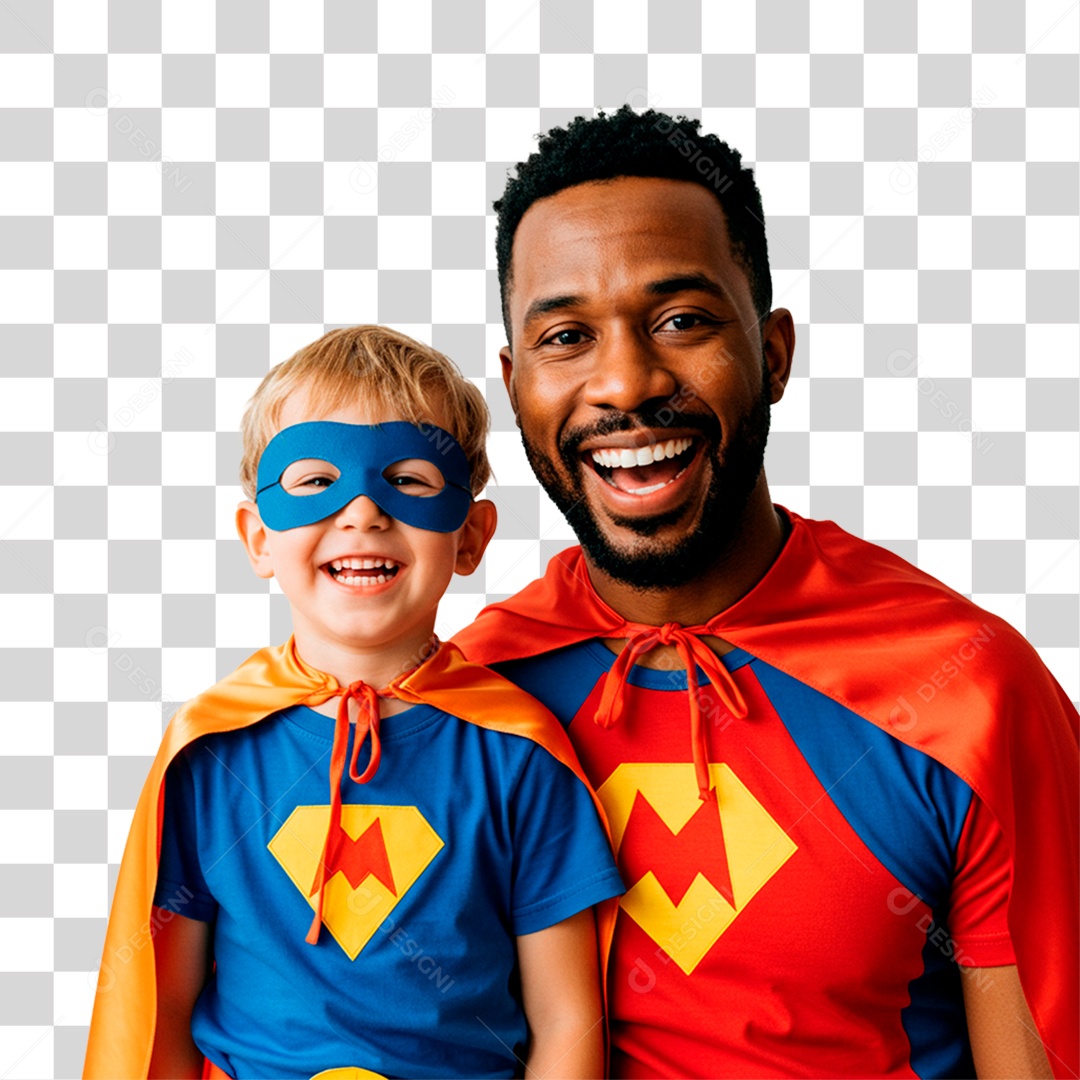 Pai e Filho com Fantasia de Super Herói PNG Transparente