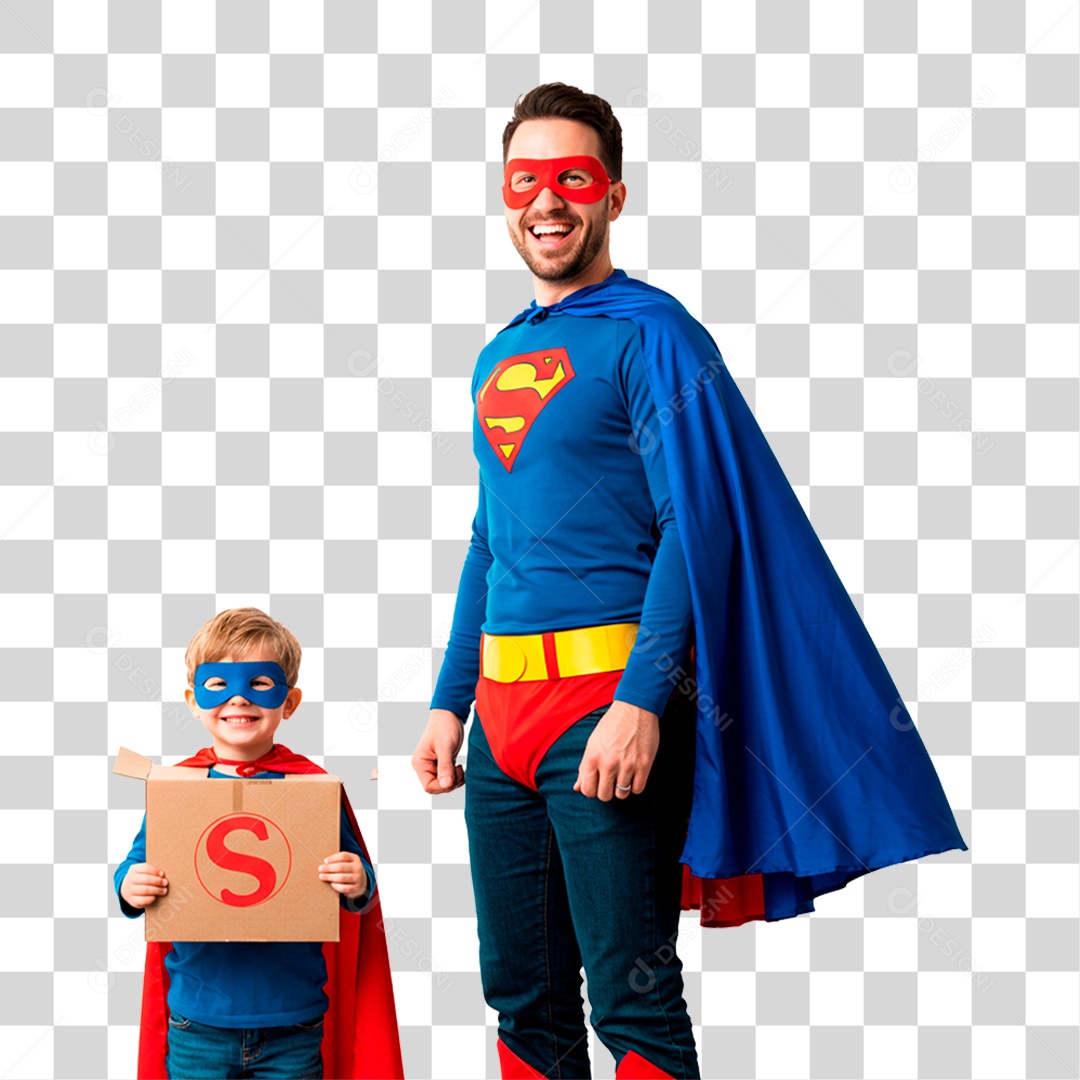 Pai e Filho com Fantasia de Super Herói PNG Transparente
