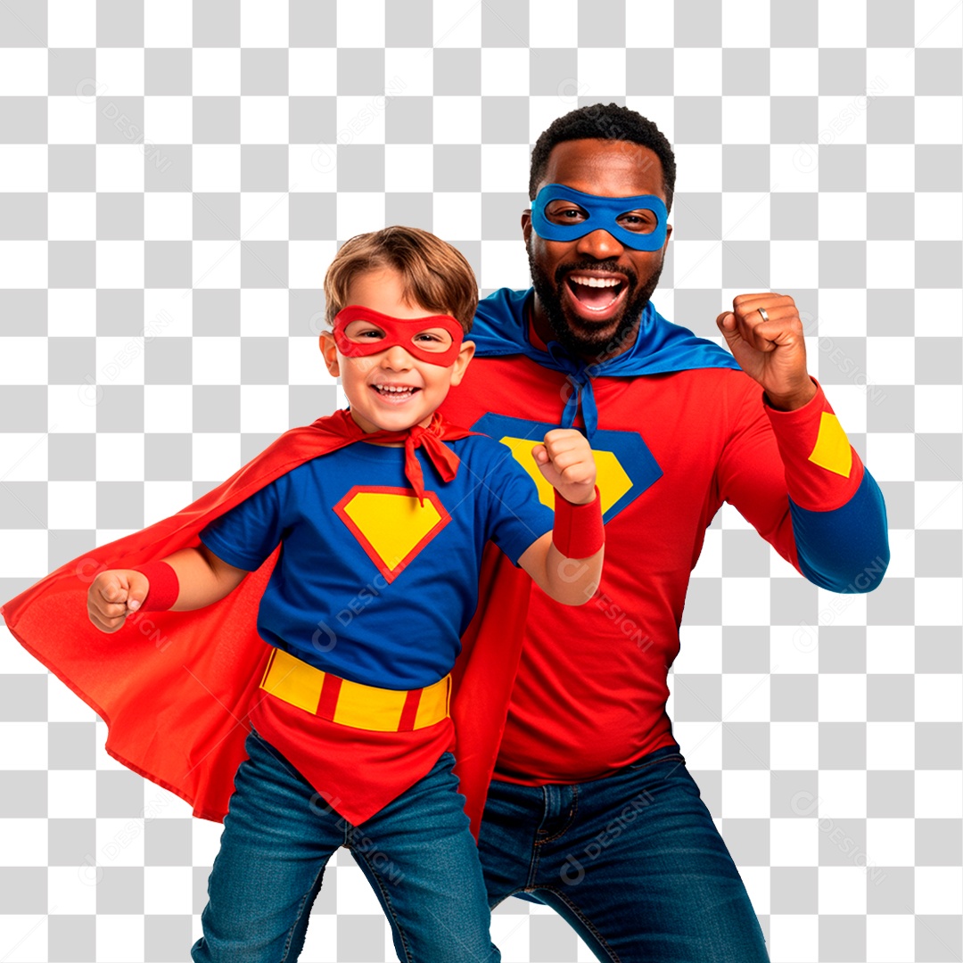 Pai e Filho com Fantasia de Super Herói PNG Transparente