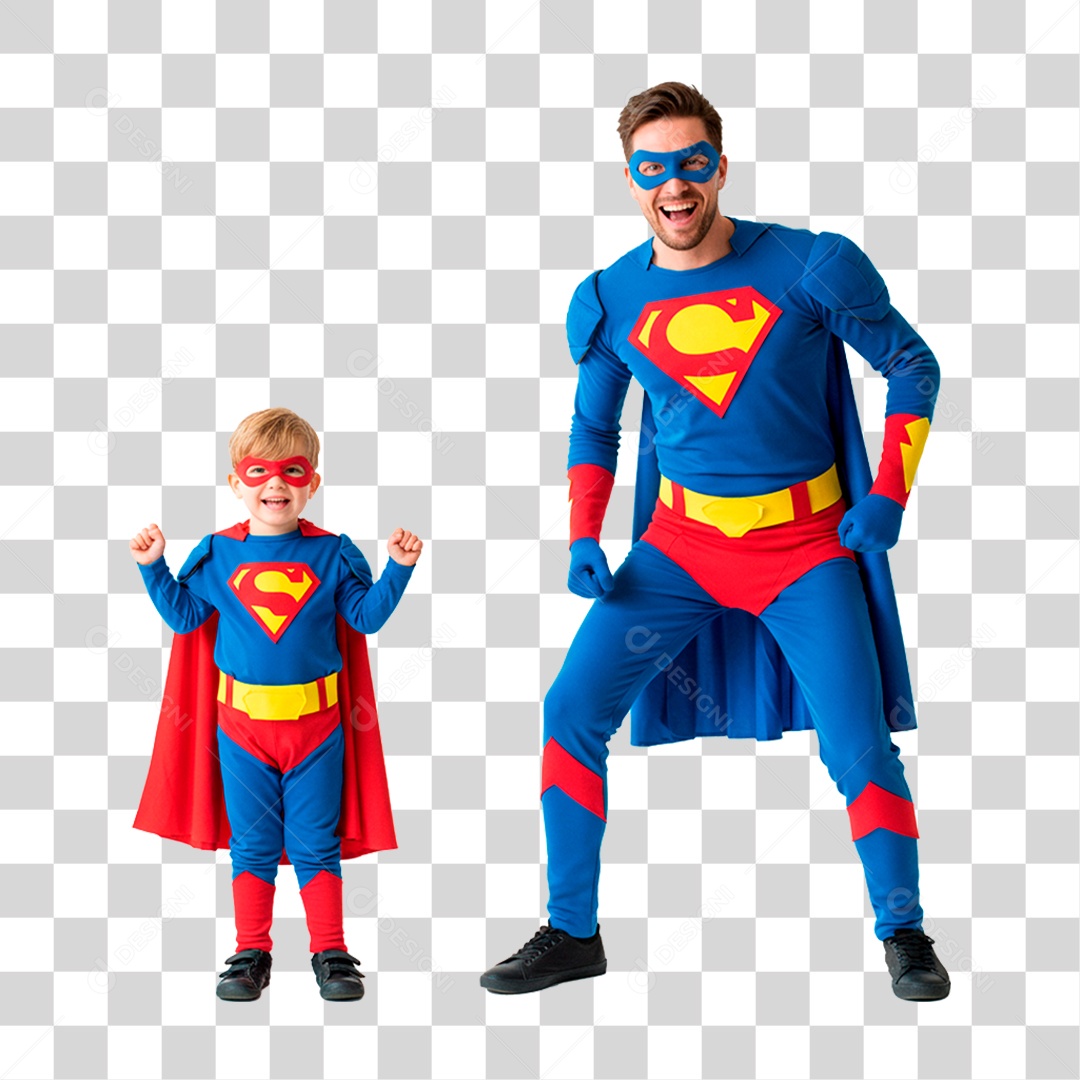 Pai e Filho com Fantasia de Super Herói PNG Transparente