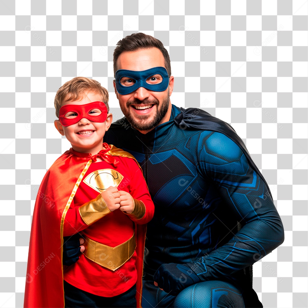 Pai e Filho com Fantasia de Super Herói PNG Transparente