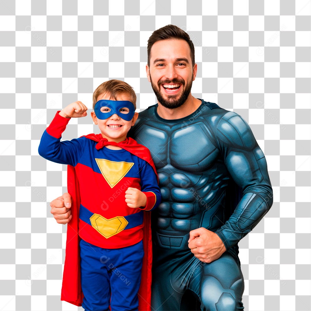 Pai e Filho com Fantasia de Super Herói PNG Transparente