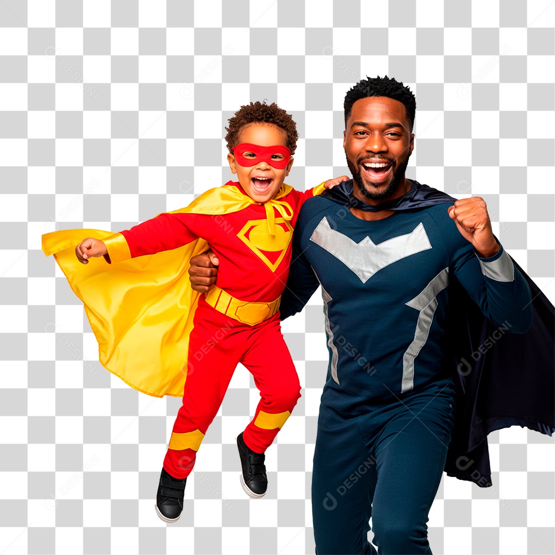 Pai e Filho com Fantasia de Super Herói PNG Transparente