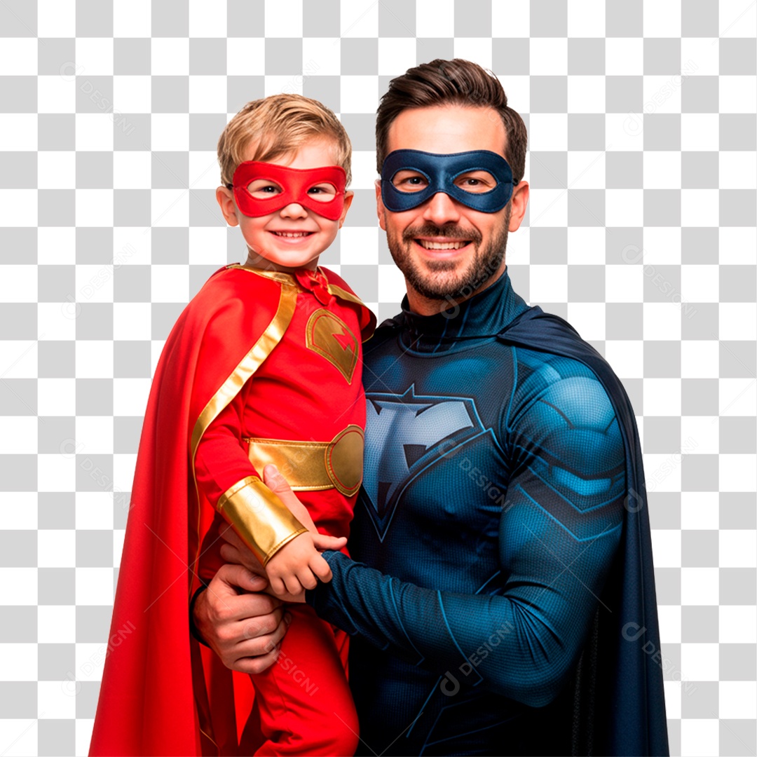 Pai e Filho com Fantasia de Super Herói PNG Transparente