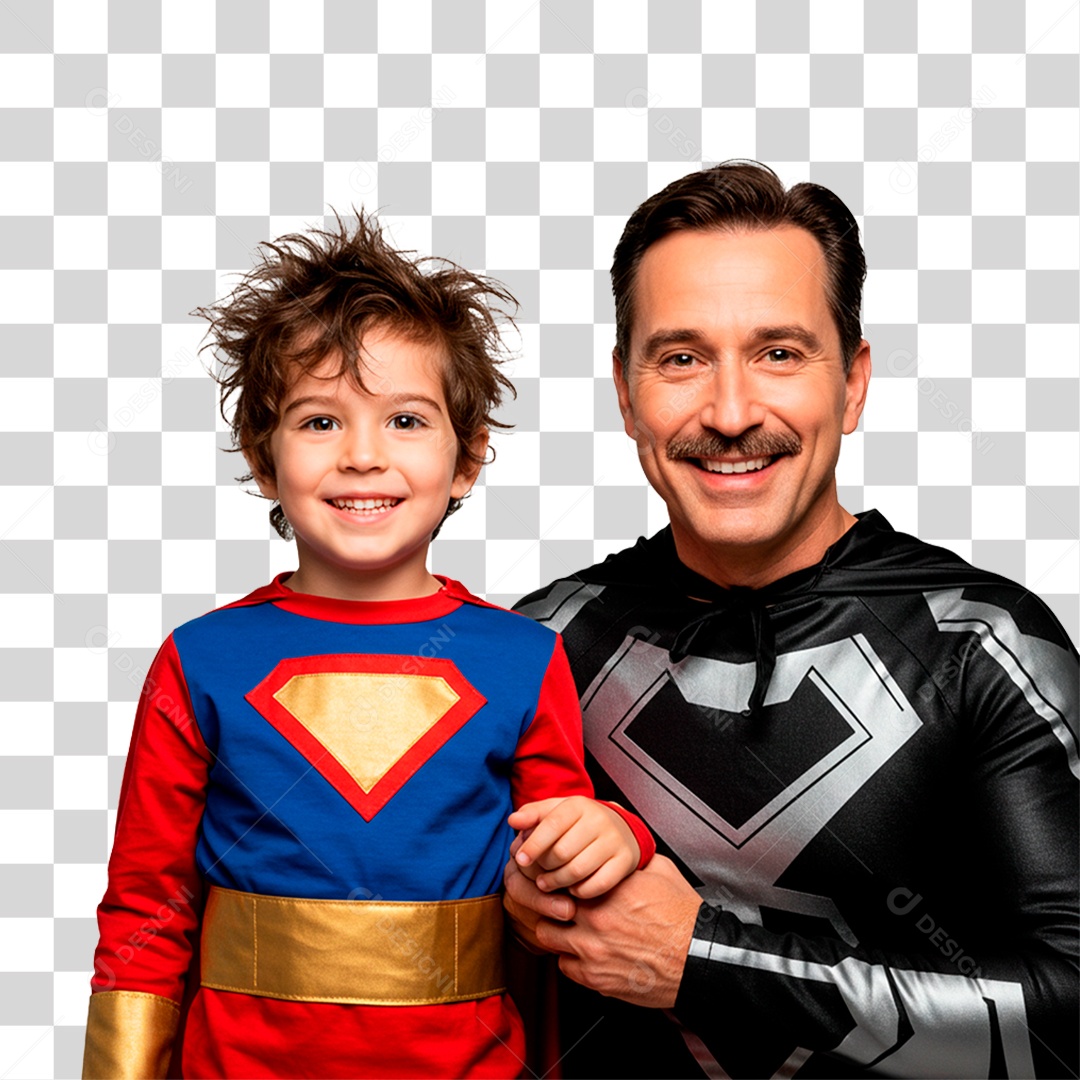 Pai e Filho com Fantasia de Super Herói PNG Transparente