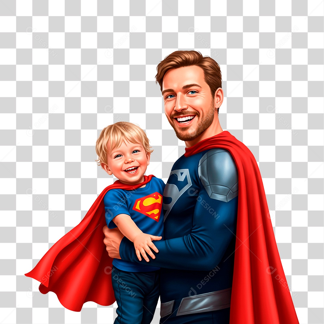 Pai e Filho com Fantasia de Super Herói PNG Transparente