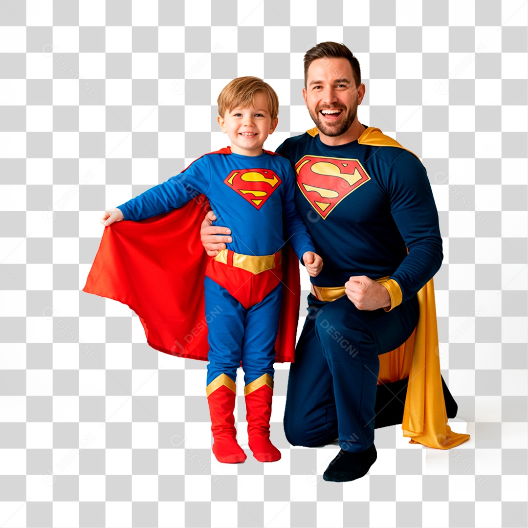 Pai e Filho com Fantasia de Super Herói PNG Transparente