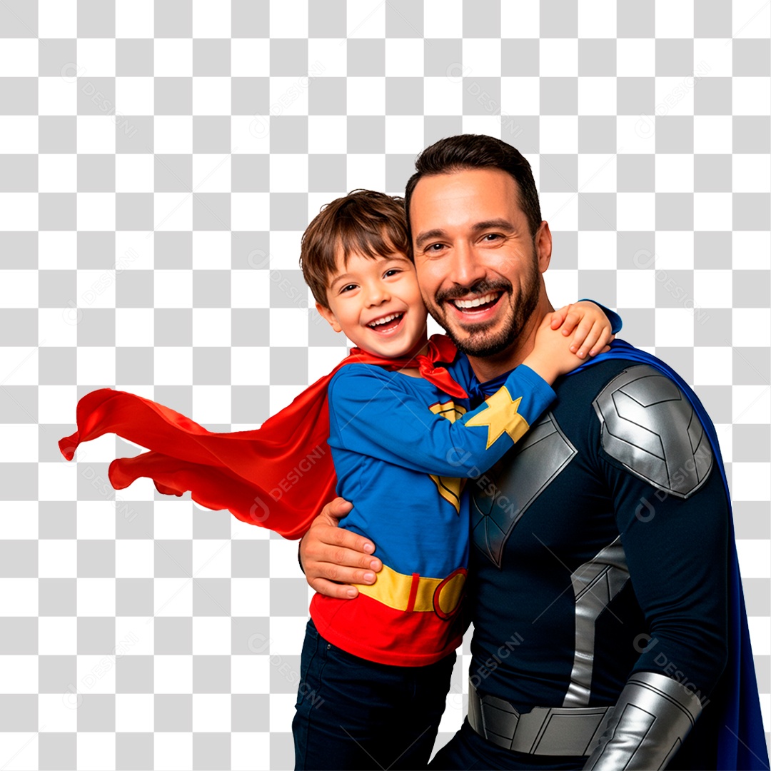 Pai e Filho com Fantasia de Super Herói PNG Transparente