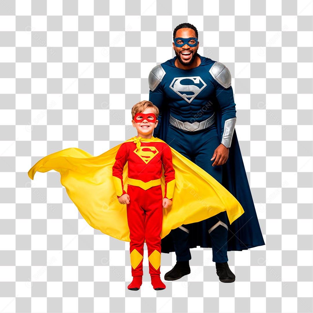 Pai e Filho com Fantasia de Super Herói PNG Transparente