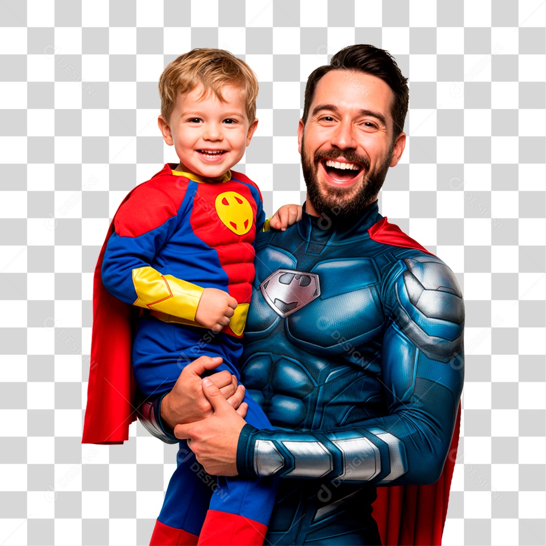 Pai e Filho com Fantasia de Super Herói PNG Transparente