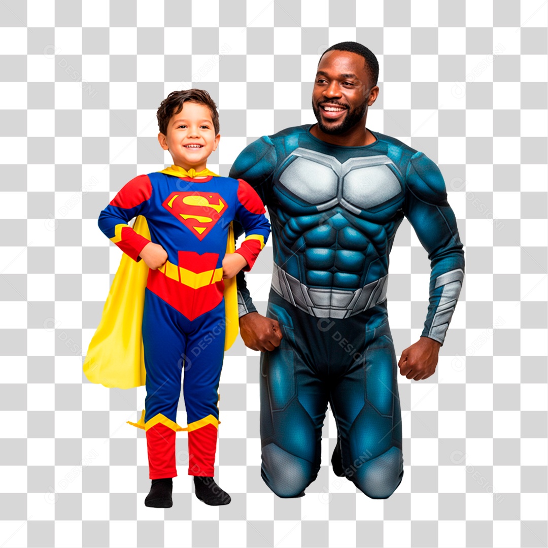 Pai e Filho com Fantasia de Super Herói PNG Transparente