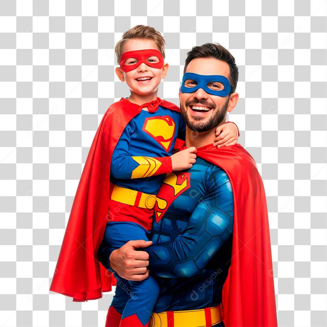 Pai e Filho com Fantasia de Super Herói PNG Transparente