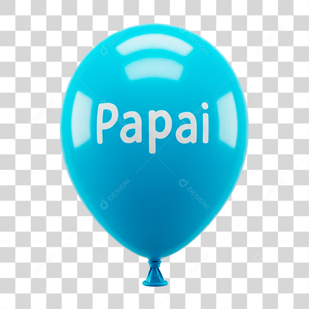 Elemento 3D Balão Azul com Palavra Papai PNG Transparente