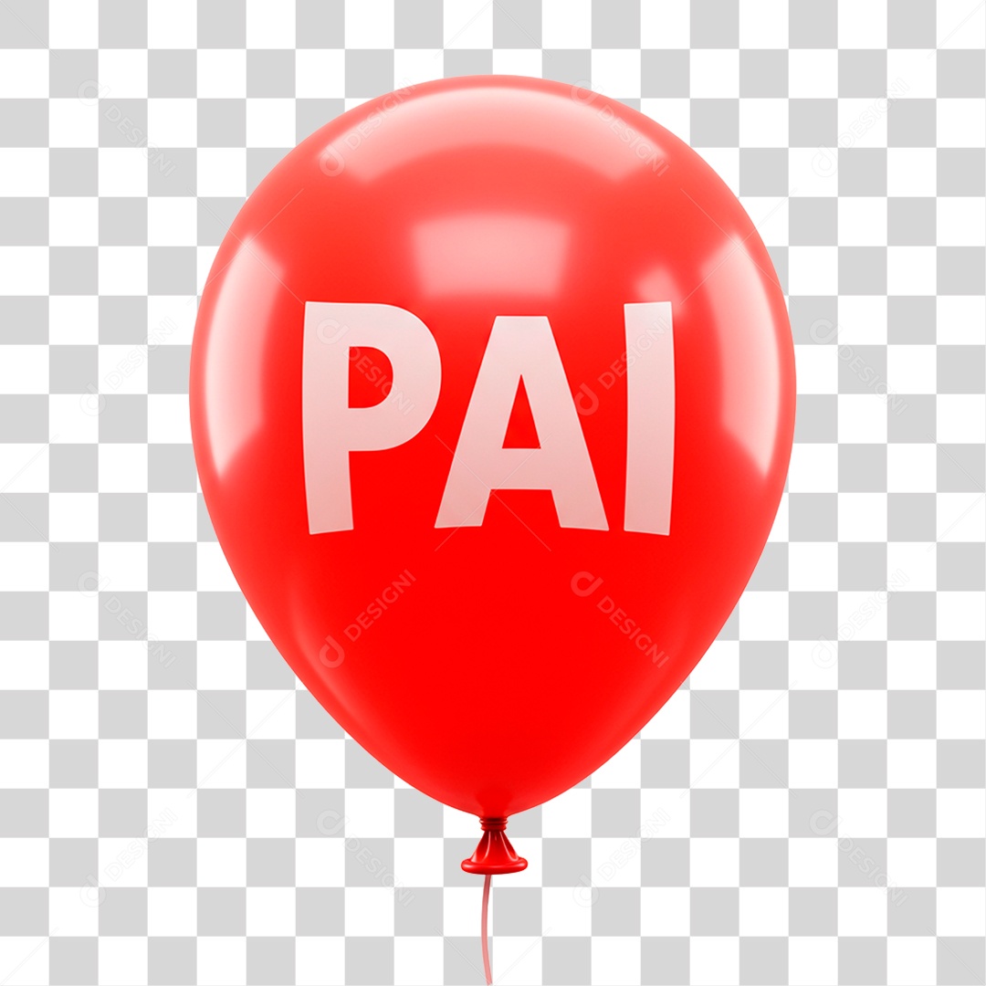 Elemento 3D Balão Vermelho com Palavra Pai PNG Transparente