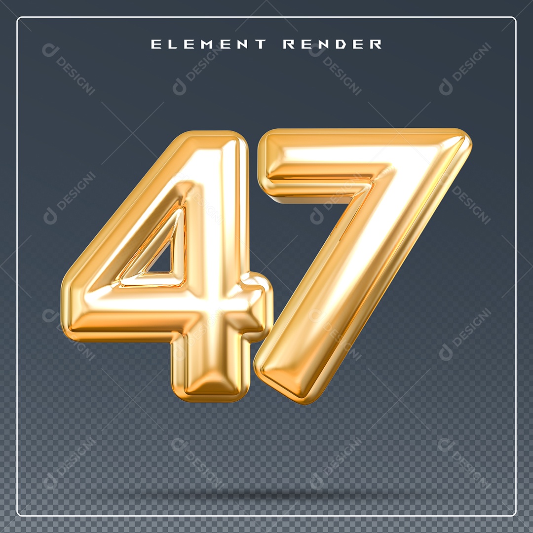 Elemento 3D Número 47 Dourado para Composição PSD