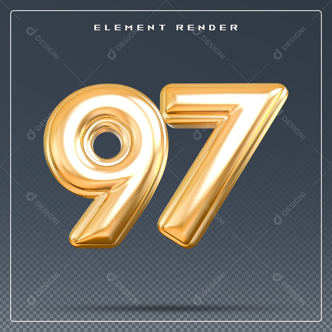 Elemento 3D Número 97 Dourado para Composição PSD