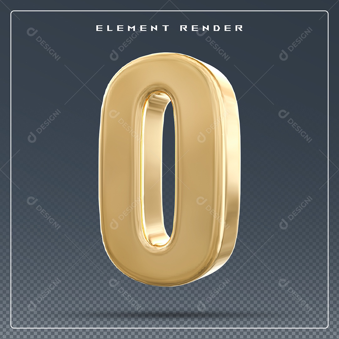 Elemento 3D Número 0 Dourado para Composição PSD