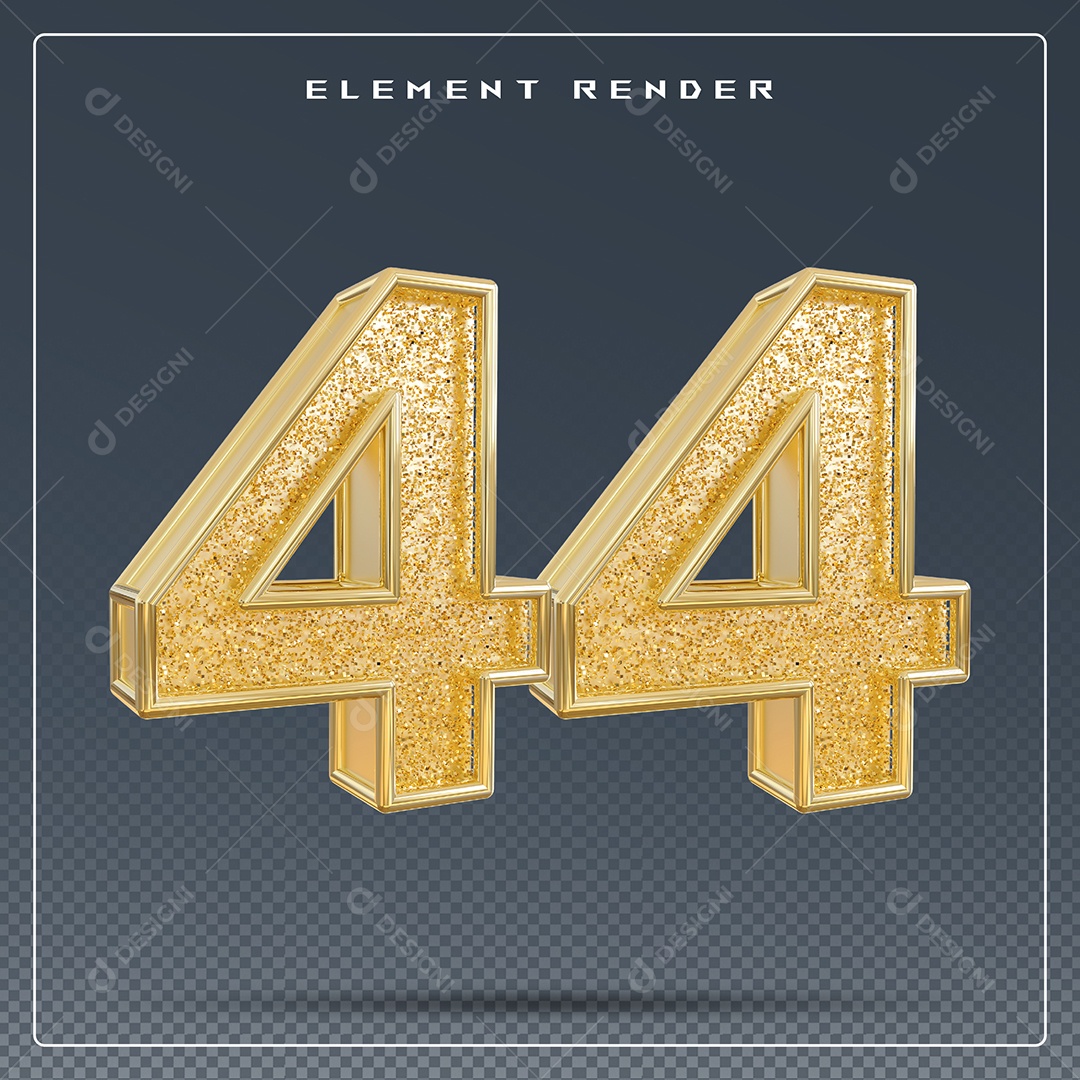 Elemento 3D Número 44 Dourado para Composição PSD