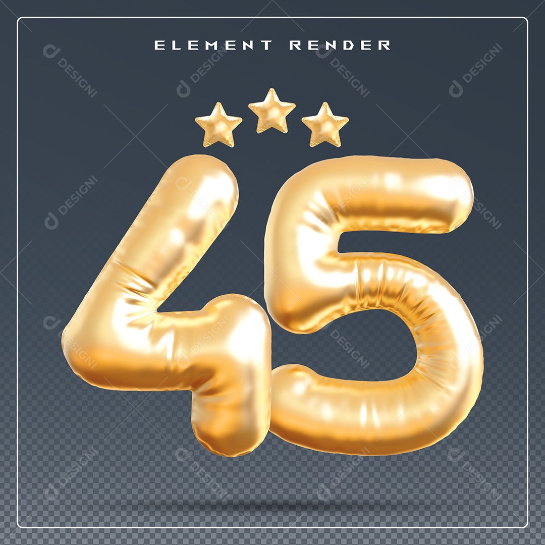 Elemento 3D Número 45 Dourado para Composição PSD