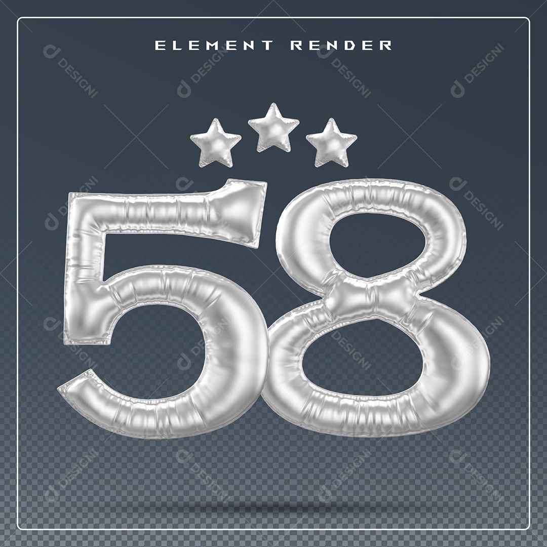 Elemento 3D Número 58 Cinza para Composição PSD