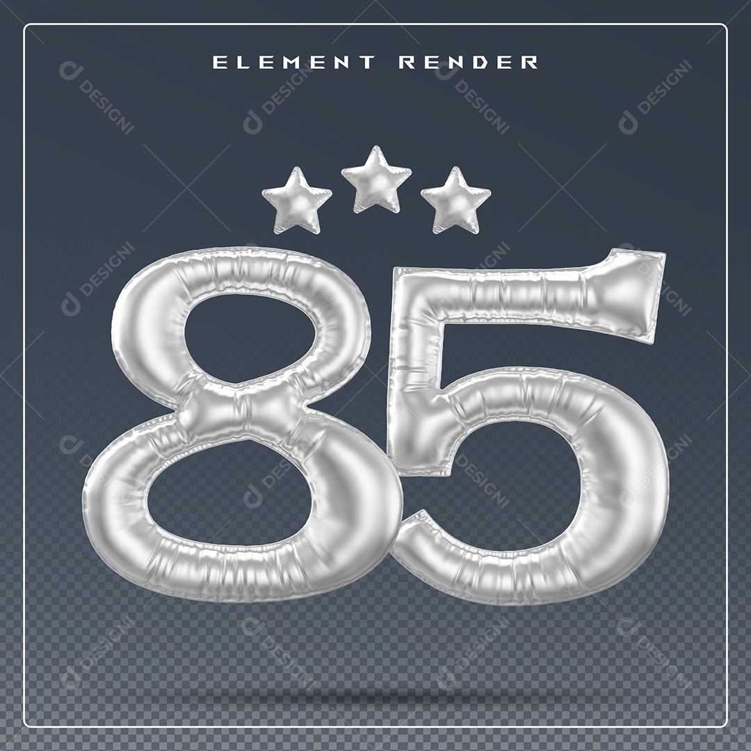 Elemento 3D Número 85 Cinza para Composição PSD