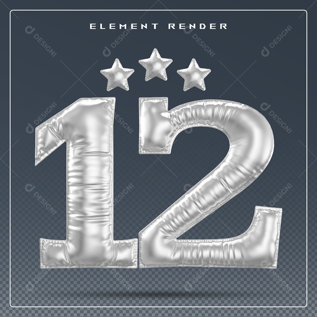 Elemento 3D Número 12 Cinza para Composição PSD