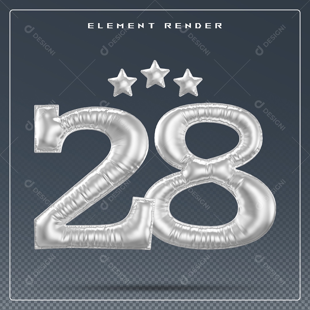 Elemento 3D Número 28 Cinza para Composição PSD