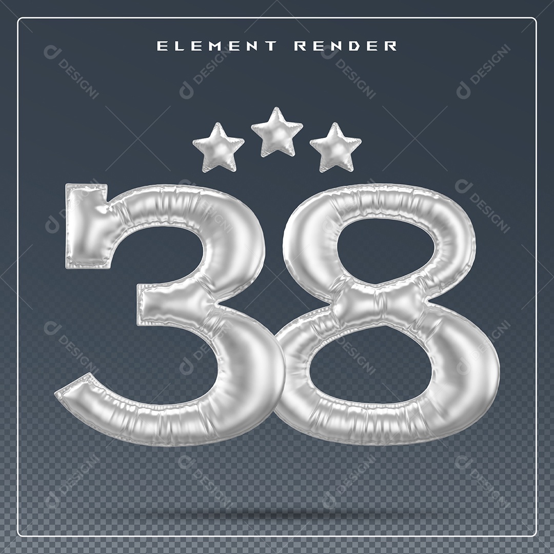 Elemento 3D Número 38 Cinza para Composição PSD