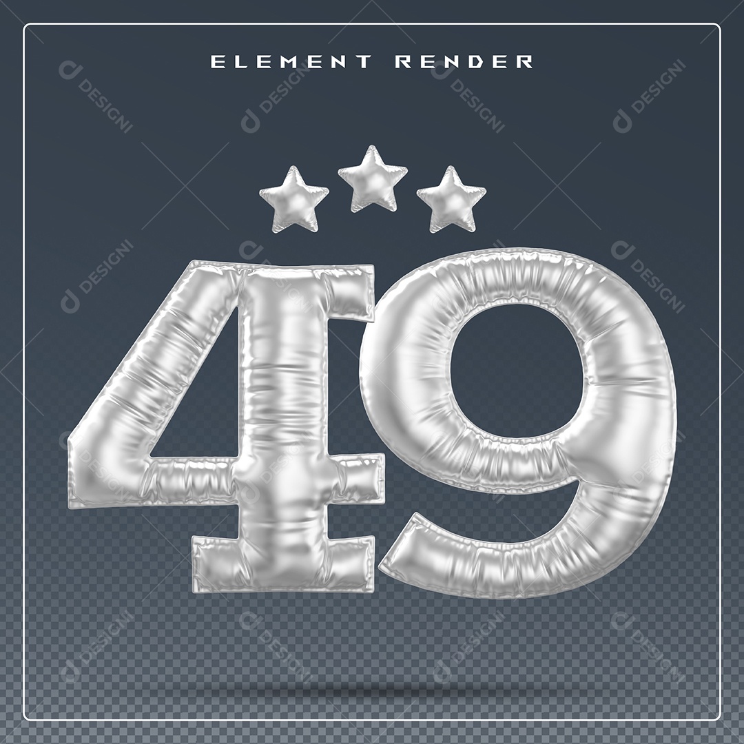 Elemento 3D Número 49 Cinza para Composição PSD