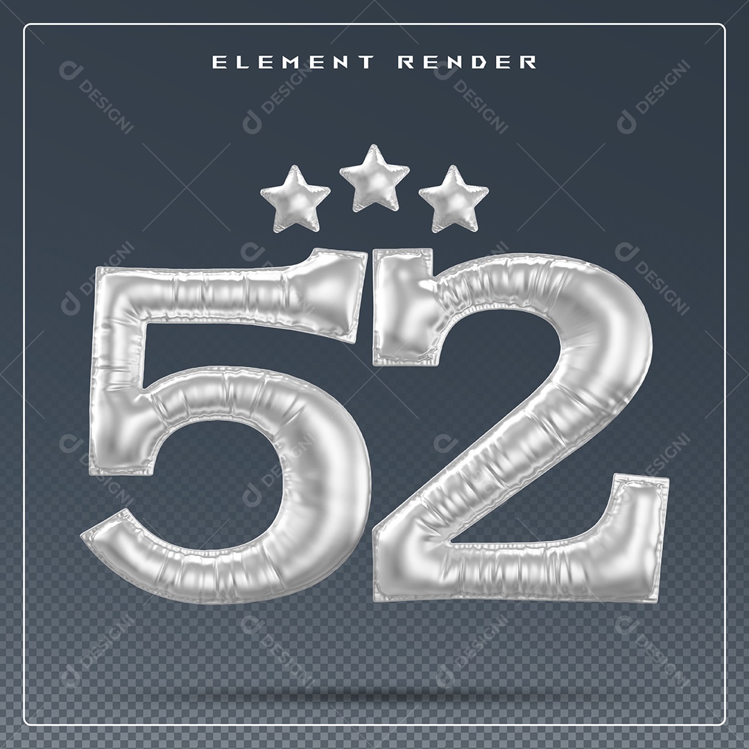 Elemento 3D Número 52 Cinza para Composição PSD