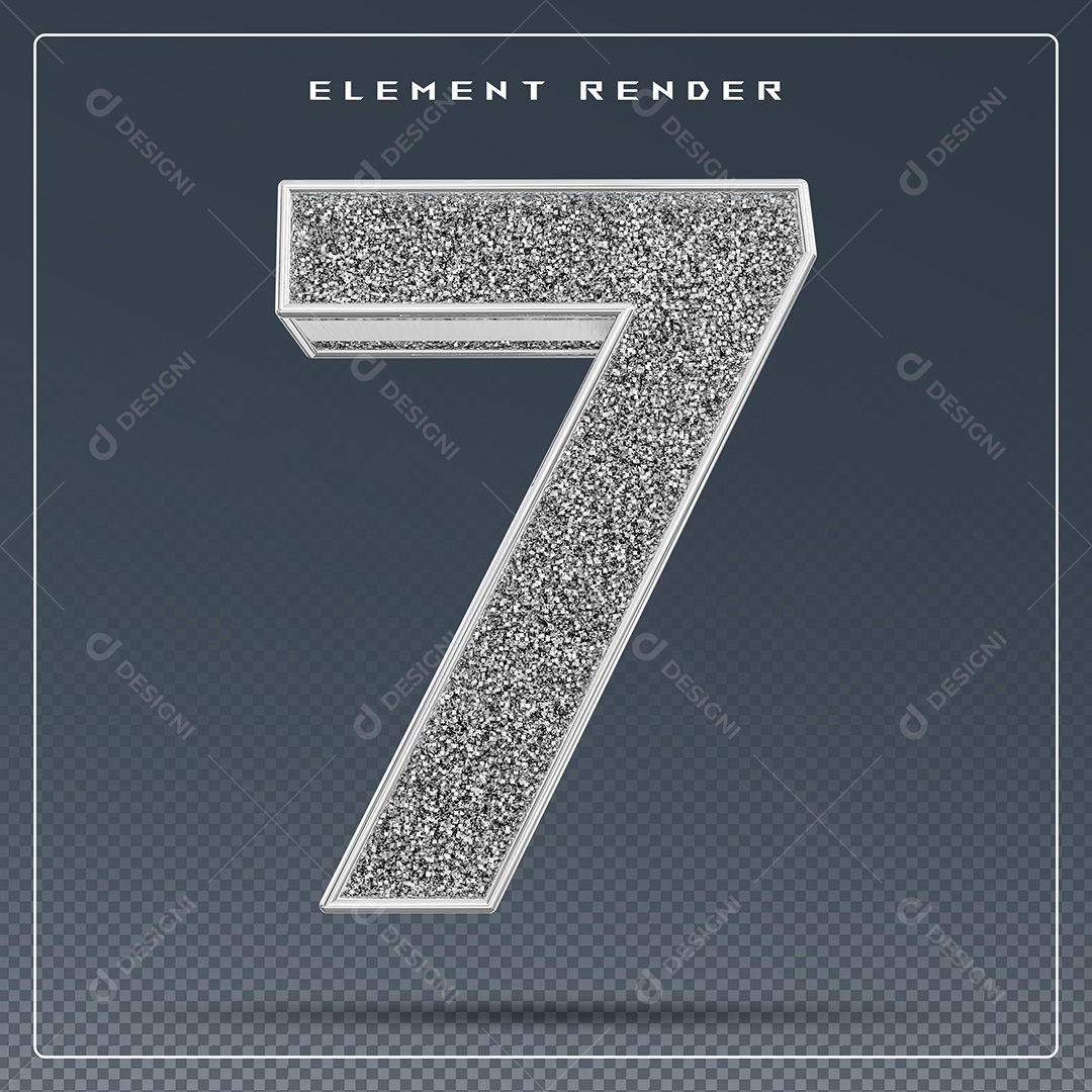 Elemento 3D Número 7 Cinza para Composição PSD
