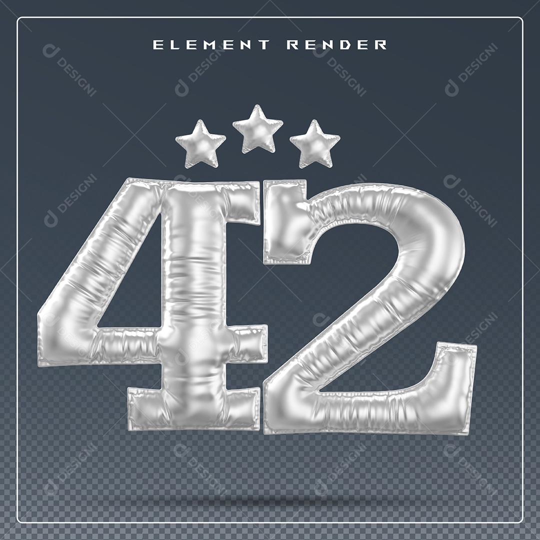 Elemento 3D Número 42 Cinza para Composição PSD