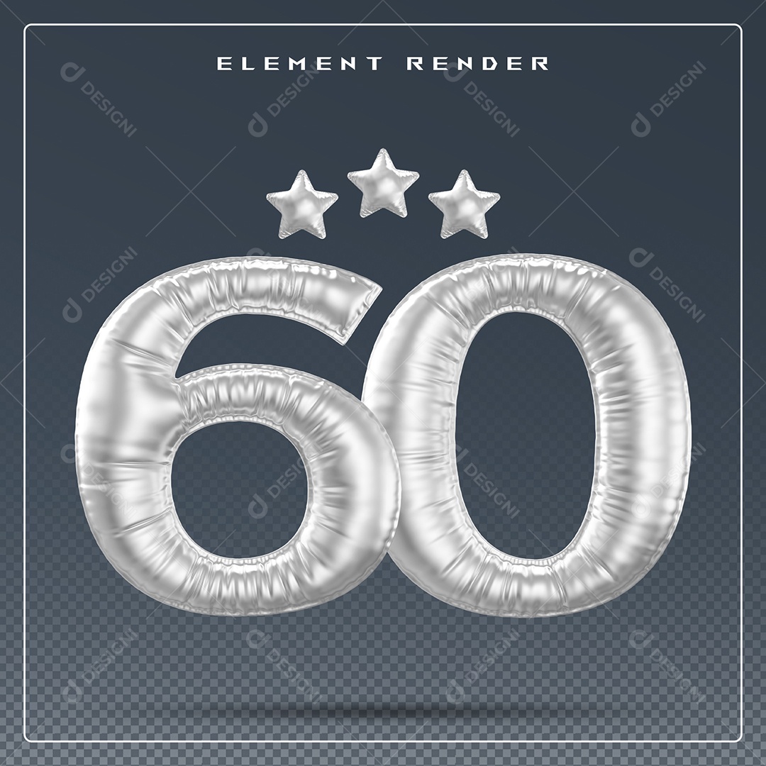 Elemento 3D Número 6 Cinza para Composição PSD